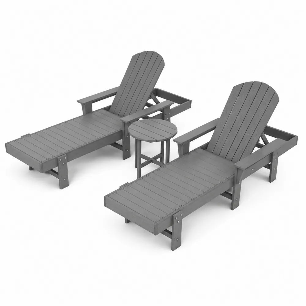 Ensemble de chaises longues et table en bois composite gris