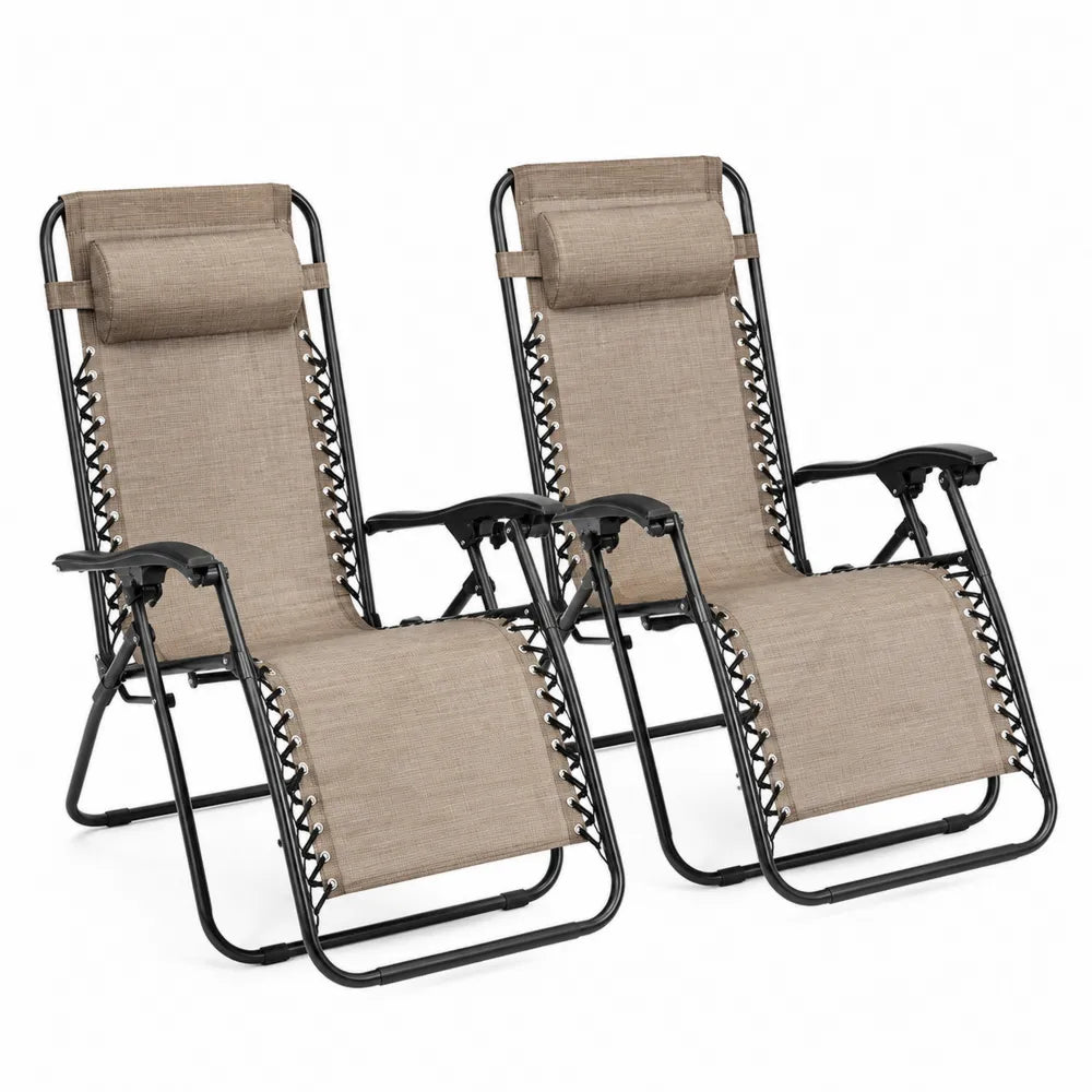 Lot de 2 chaises longues pliantes en acier et textilène beige