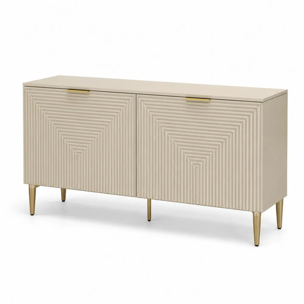 Buffet en bois MDF avec pieds en métal doré, beige 160x40x85 cm