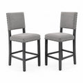 Chaises de Bar en Bois et Lin Gris Lot de 2