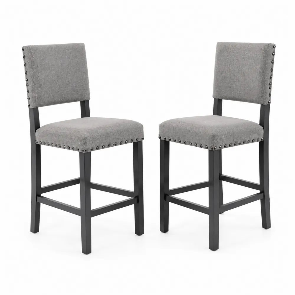 Chaises de Bar en Bois et Lin Gris Lot de 2
