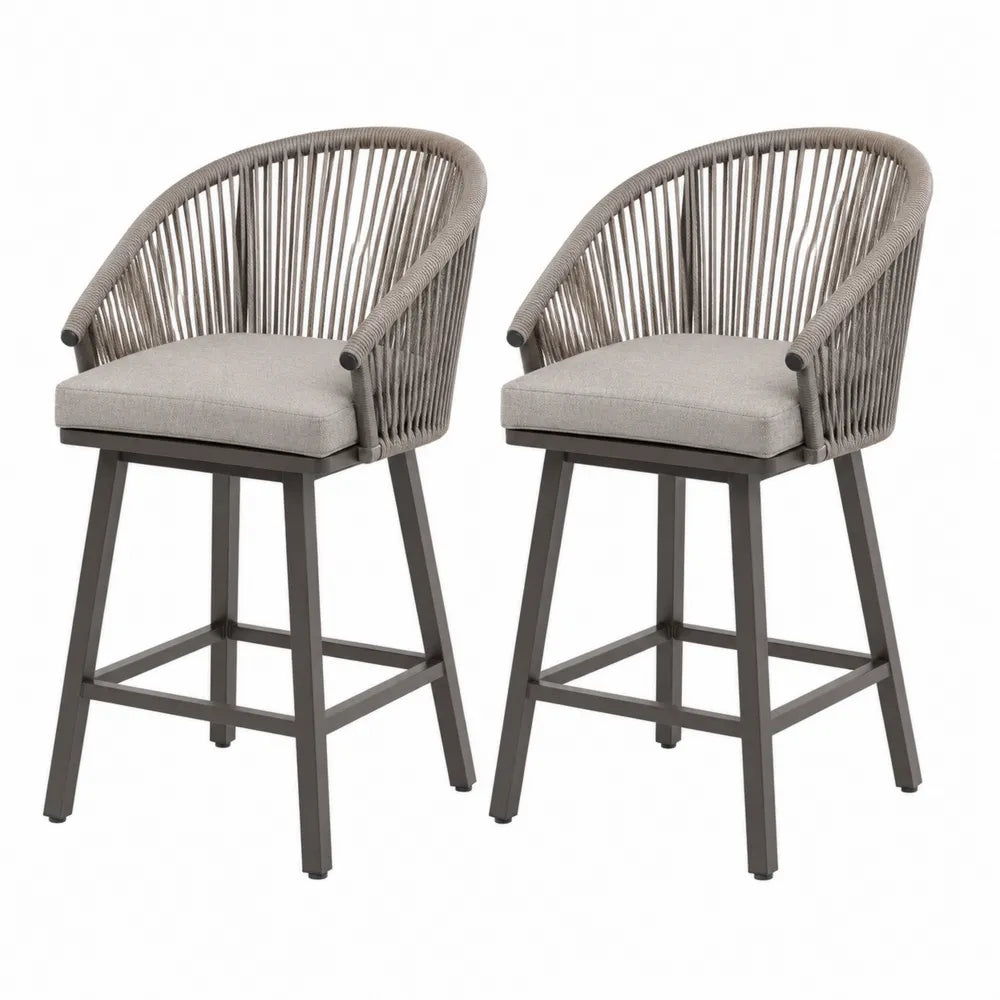 Lot de 2 tabourets de bar en métal et corde polyester gris