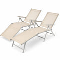 Chaises longues pliantes beige en aluminium et textilène