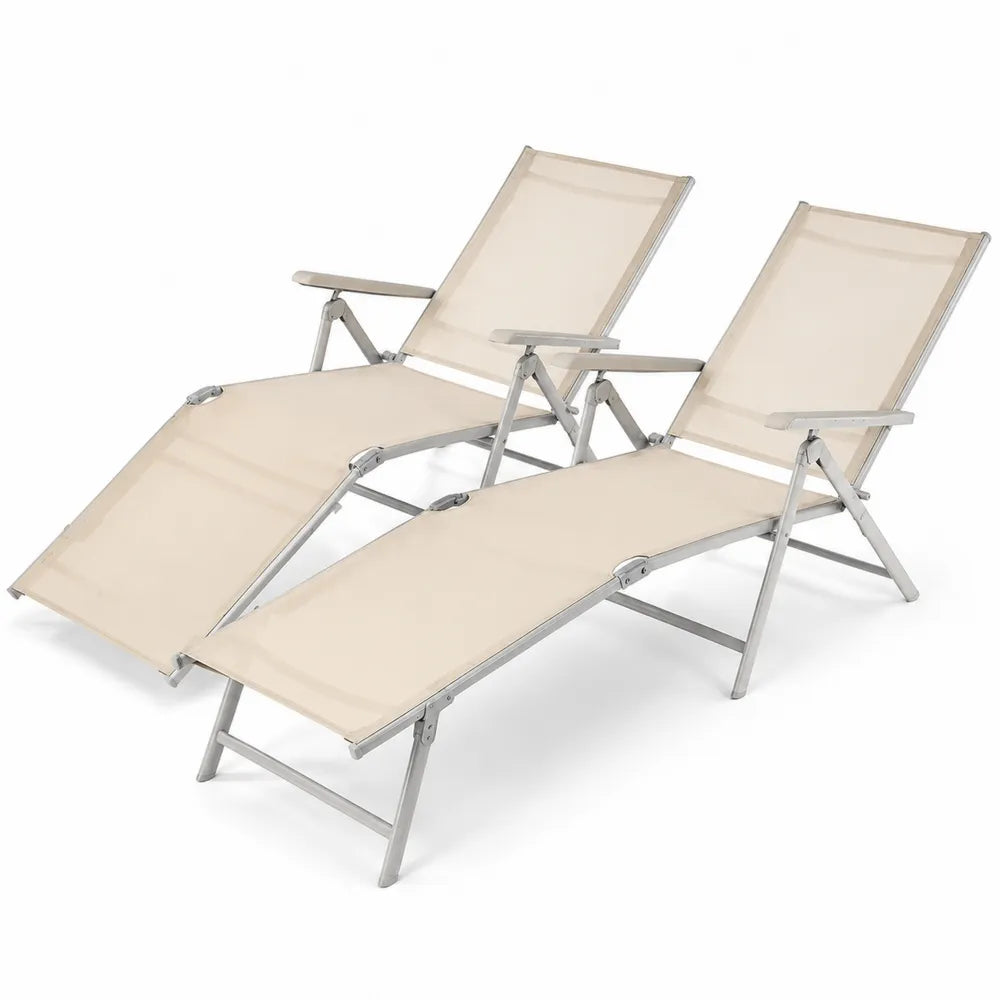 Chaises longues pliantes beige en aluminium et textilène