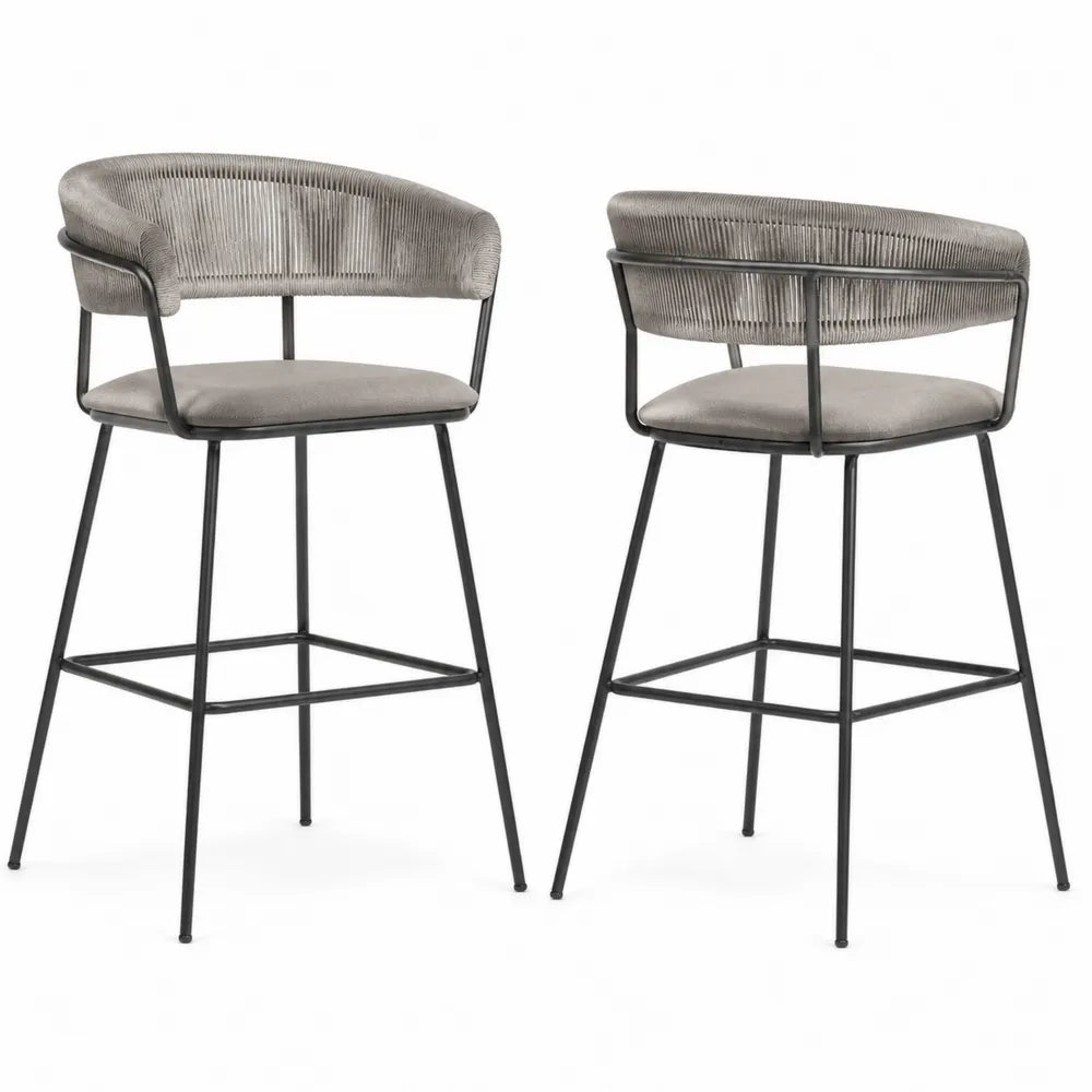 Tabourets de Bar en Métal et Velours Gris 100 cm - Lot de 2