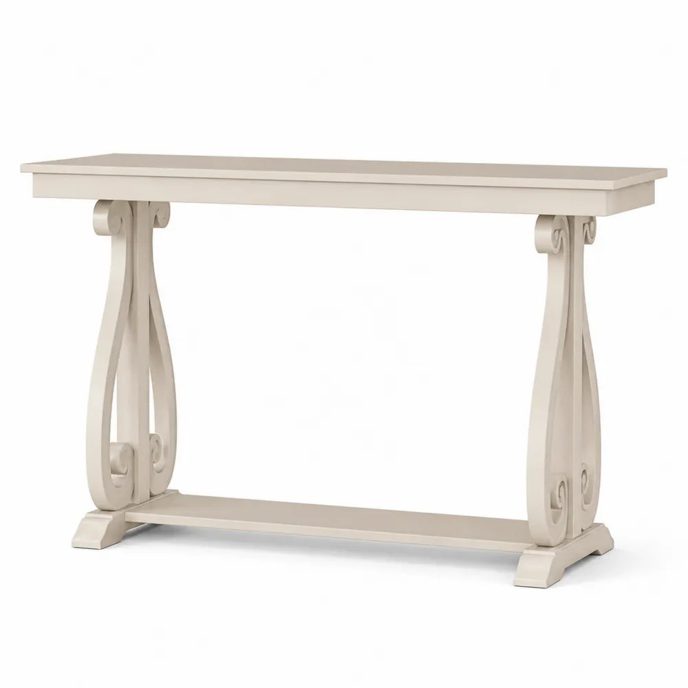 Table console en bois beige avec pieds sculptés 120x40x75 cm
