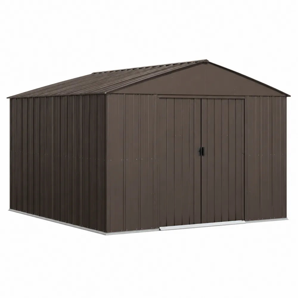 Abri de jardin en métal marron avec portes coulissantes