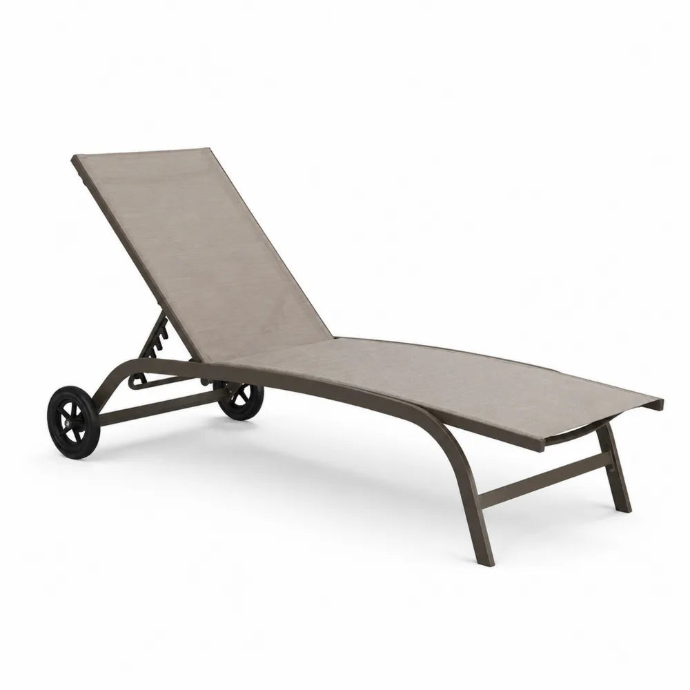 Chaise longue en aluminium et textilène beige