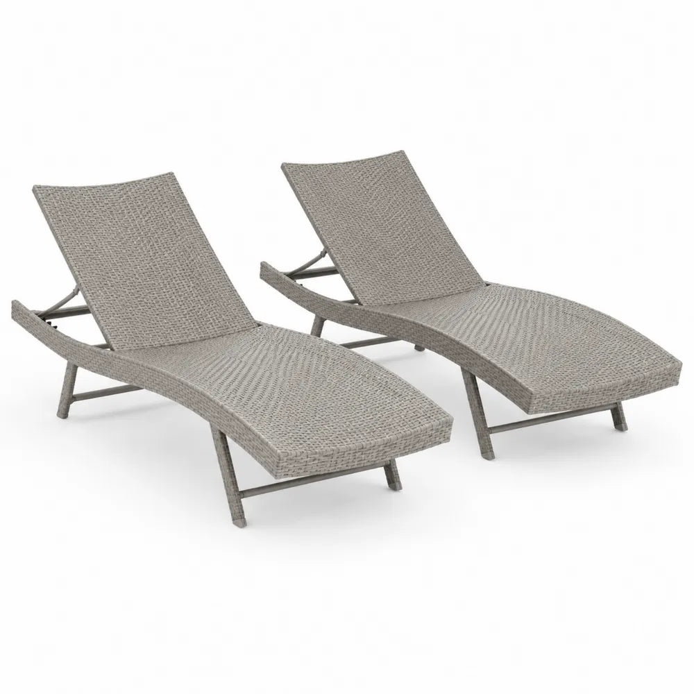 Ensemble de 2 chaises longues en résine tressée grise