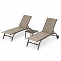 Ensemble de chaises longues en aluminium et textilène beige avec table d'appoint