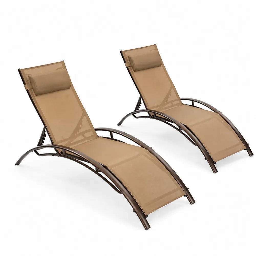 Lot de 2 chaises longues réglables en aluminium et textilène beige