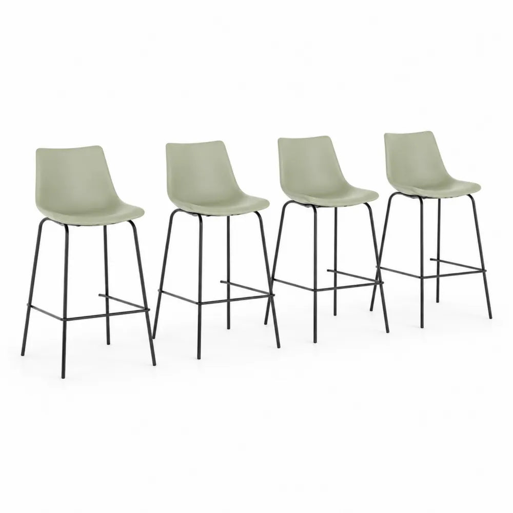 Ensemble de 4 tabourets de bar en plastique vert avec pieds en métal noir