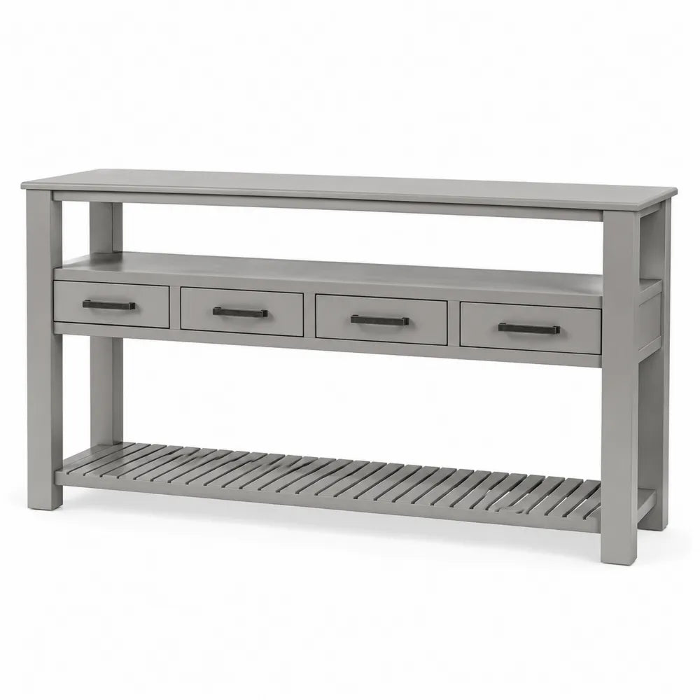 Console en bois avec tiroirs gris 150 cm
