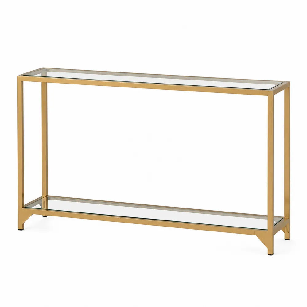 Console en métal avec verre trempé doré