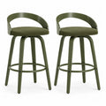 Paire de tabourets de bar pivotants en bois et tissu vert olive