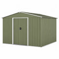 Abri de jardin en métal vert avec porte coulissante
