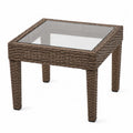 Table de jardin en résine tressée marron et verre trempé