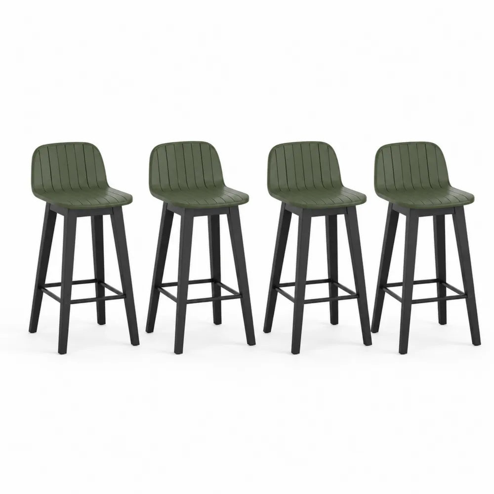 Ensemble de 4 tabourets de bar en bois et similicuir vert olive